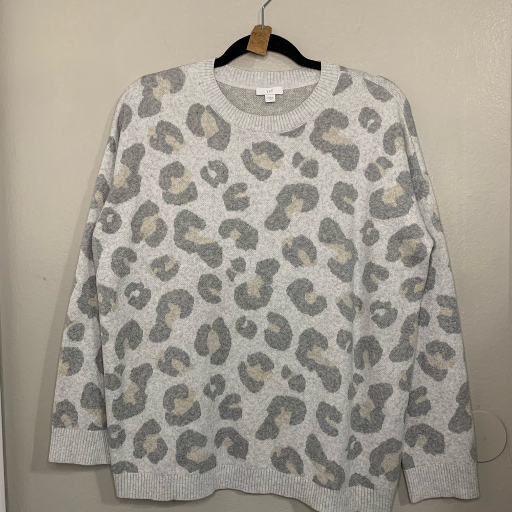 J. Jill Gray and Tan Crew Neck Sweater oversized super comfy